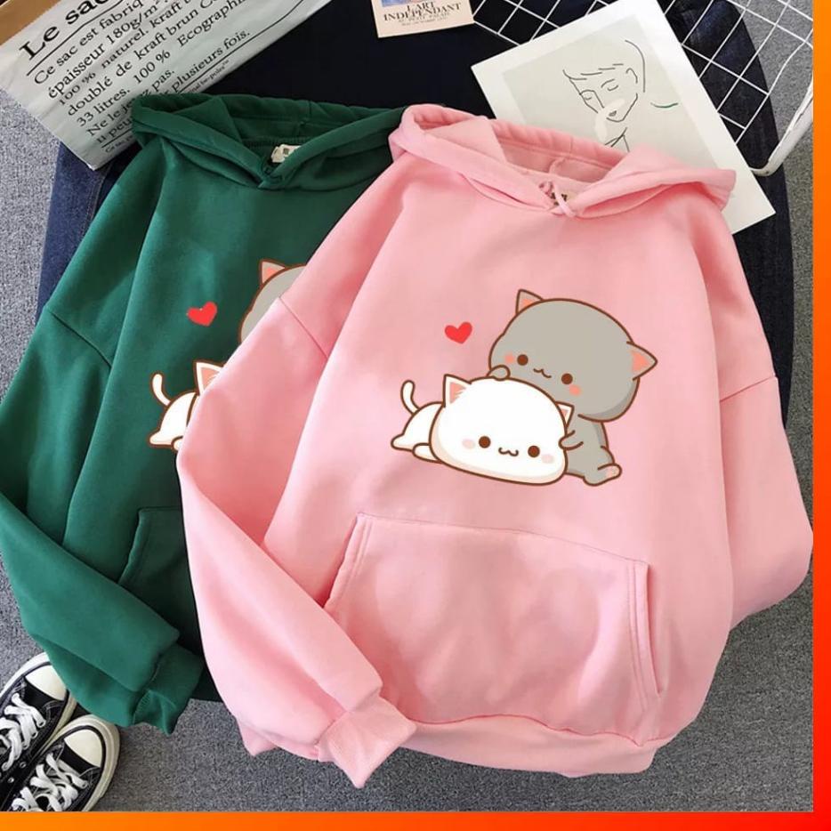 Terbaru.. Sweater Hoodie Jaket Outerwear Pakaian Wanita Oversize Korean Style Kartun Kucing Anime Fl