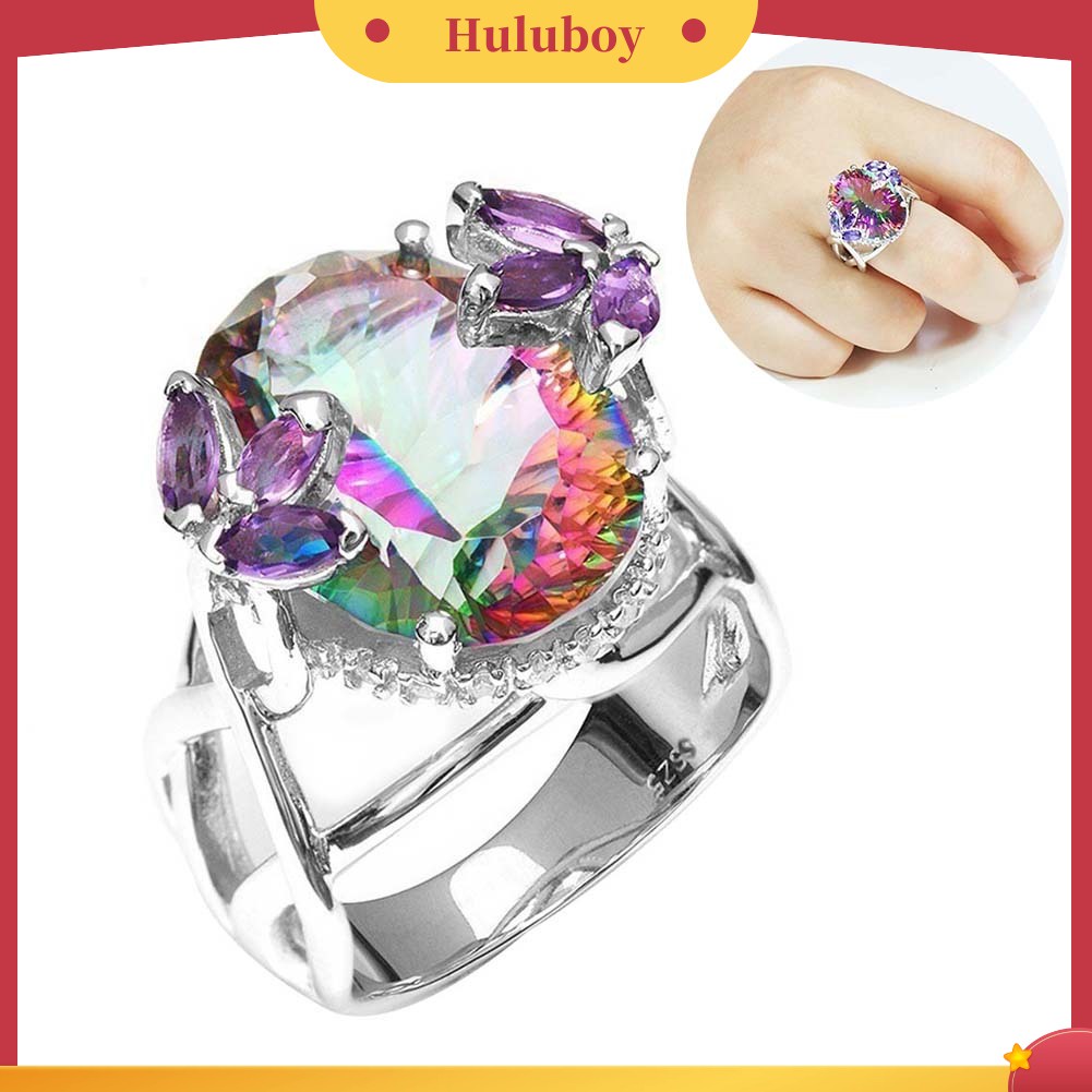 Hu Hu Hu Hu Hu Alat Bantu Pasang Kacamata♡ Cincin Wanita Desain Bunga Hias Berlian Imitasi Warna Pelangi Untuk Pertunanganpernikahanhadiah