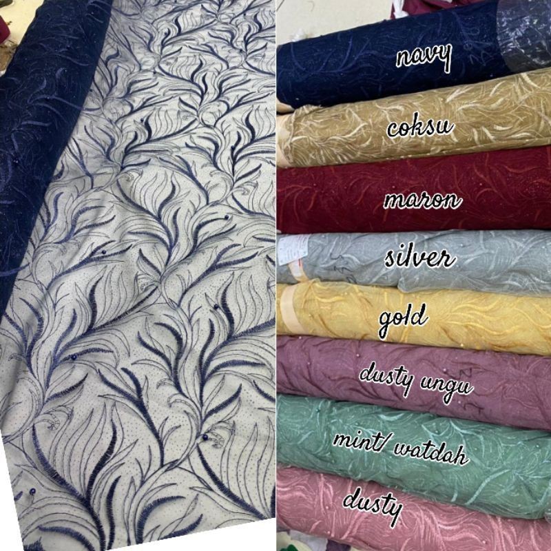 Bahan kebaya. kain kebaya. tile mutiara. tulle akar. bahan brukat. kain brokat halus. brukat kebaya