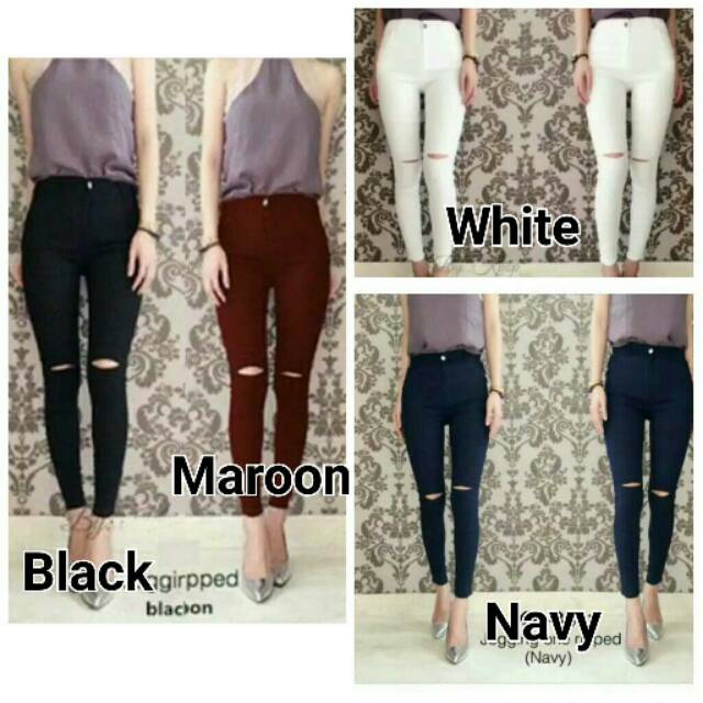 Celana jegging ripped import strecth "HUA LI XIANG"