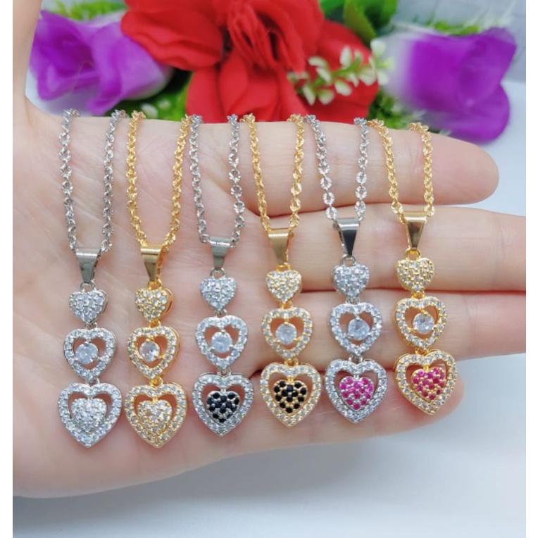 Set Kalung+Liontin Love Xuping Full Permata lapis emas 18k