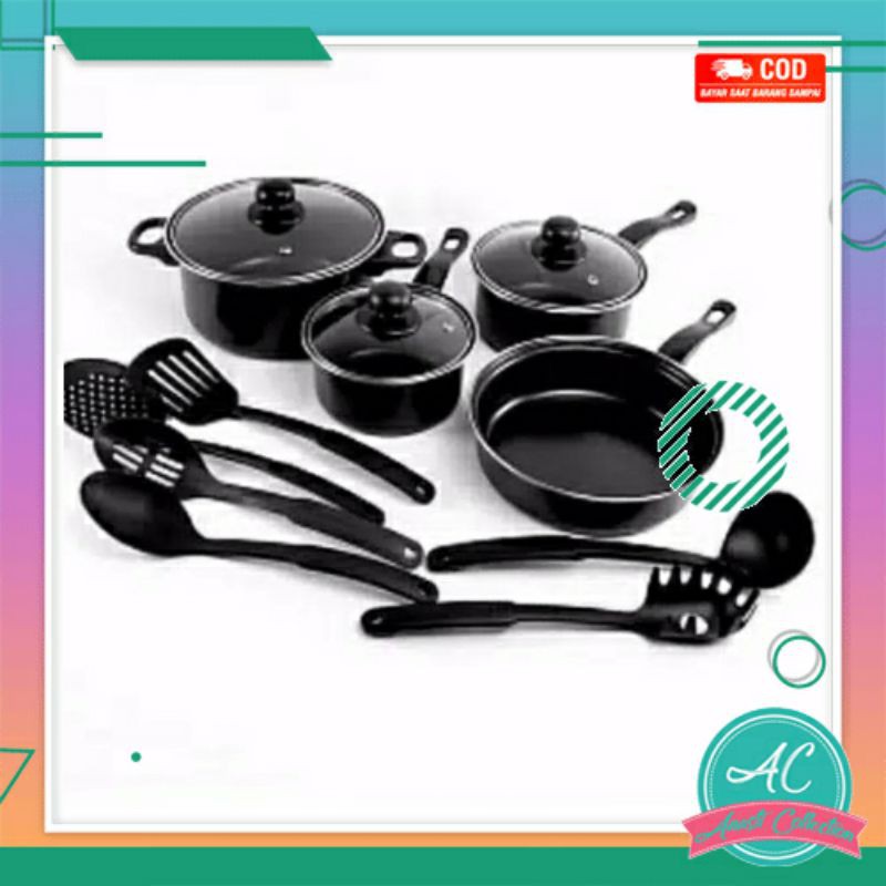 Set panci masak 13 pcs cookware set Panci Set Spatula Teflon Anti Lengket lengkap