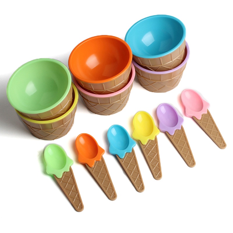 Diskon Shop - M5466 Mangkok Es Krim / Mangkuk Cemilan / Ice Cream Bowl / Set Mangkok Sendok Ice Cream / Mangkuk Masker Es Krim Lucu Warna-Warni