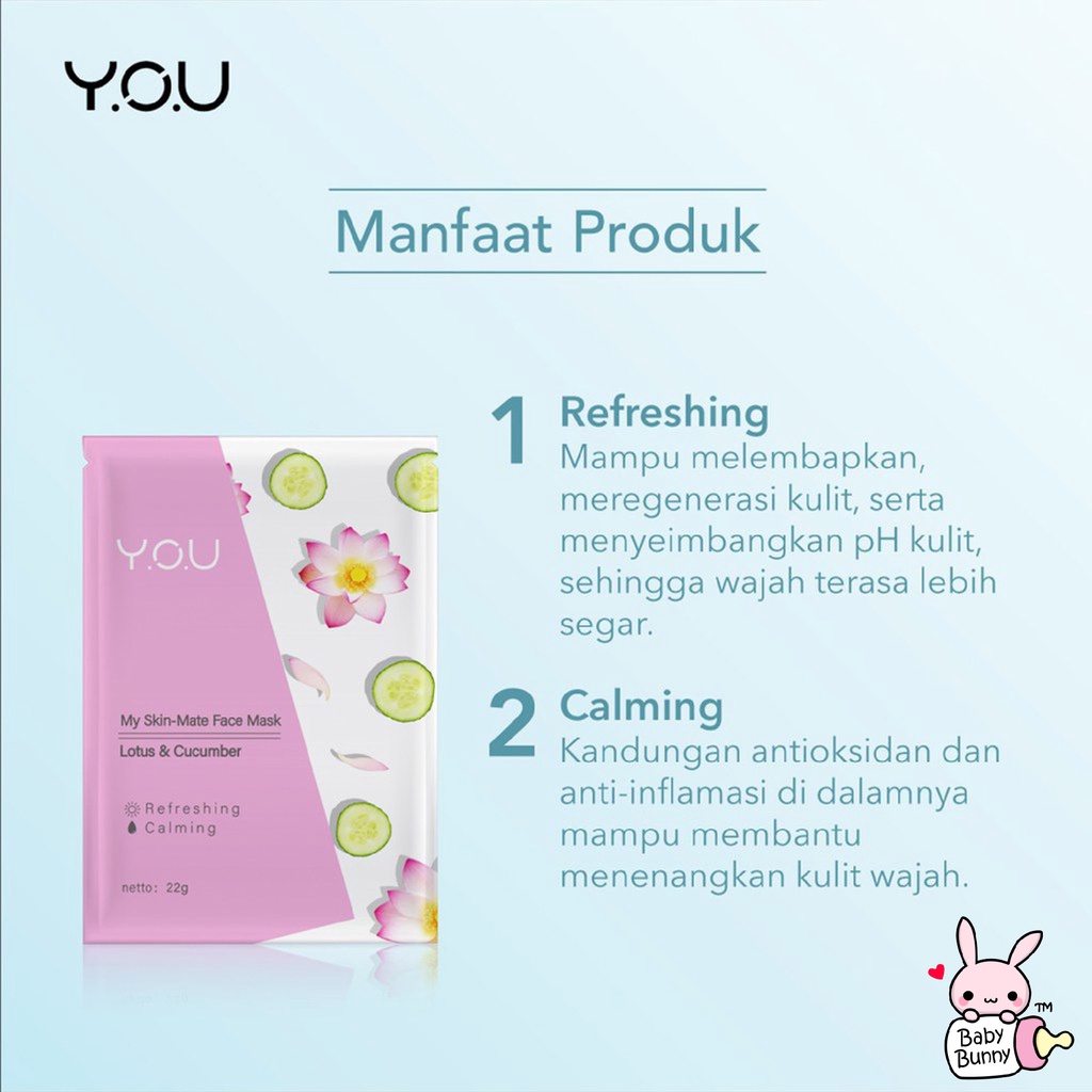 ❤ BELIA ❤ YOU My Skin - Mate Face Mask 22g | Sheet Masker Y.O.U makeups Skin Care (✔️BPOM)