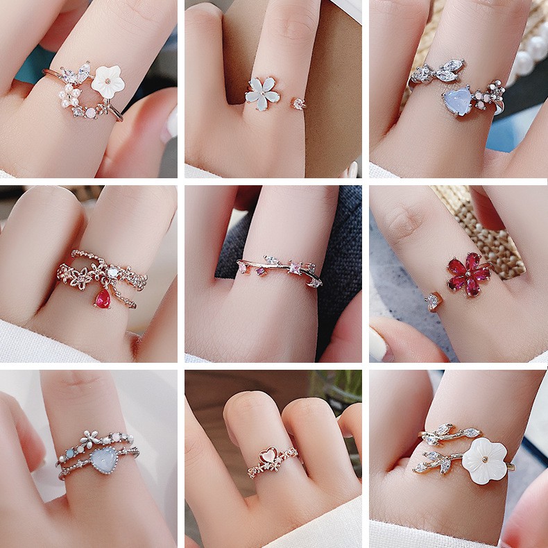 Cincin Zircon Berlian Imitasi Model Terbuka Dapat Disesuaikan Gaya Korea Untuk Wanita