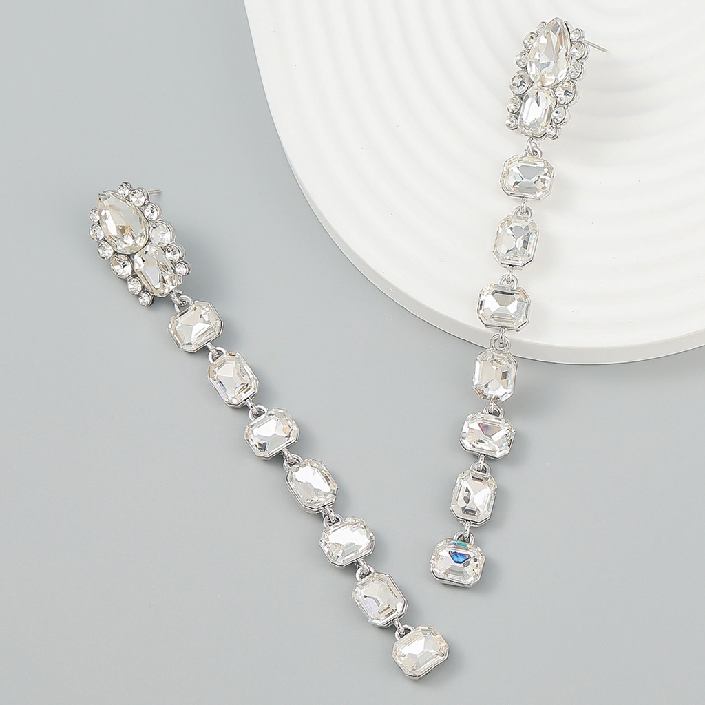 Hu Hu Hu Hu Hu Alat Bantu Pasang Kacamata♡ 1 Pasang Anting Menjuntai Bentuk Persegi Geometris Aksen Berlian Imitasi Warna-Warni