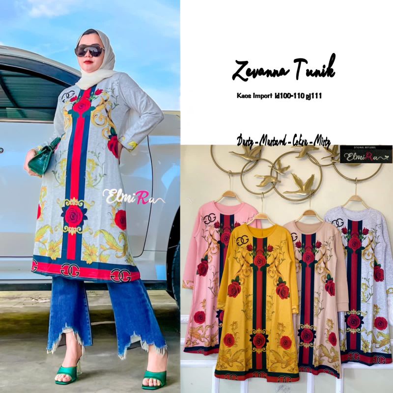 ZEVANNA TUNIK BY ELMIRA (TUNIK MUSLIMAH) Tunik motif bunga rekomended