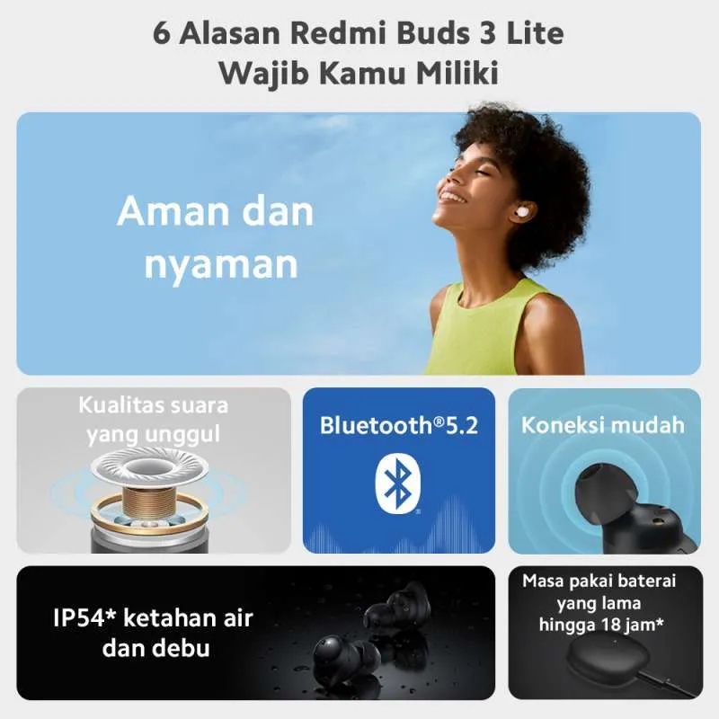 [𝗙𝗥𝗘𝗘 𝗖𝗔𝗕𝗟𝗘] Xiaomi Redmi Buds 4 Lite &amp; 3 Lite Original Garansi Resmi Xiaomi Indonesia / TAM New Segel