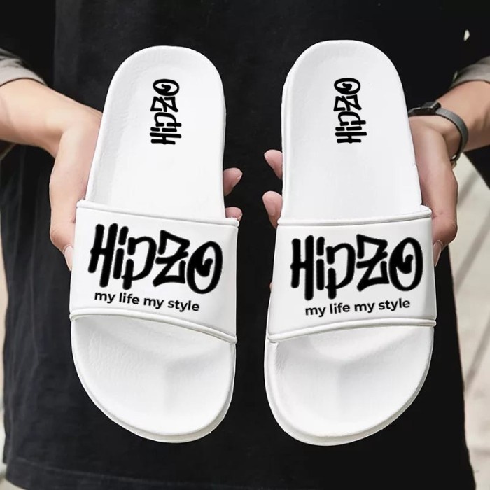 Sandal Pria Hipzo Sandal Slop Cowok Slip On Pria Sandal Santai T - Putih Hipzo, 39