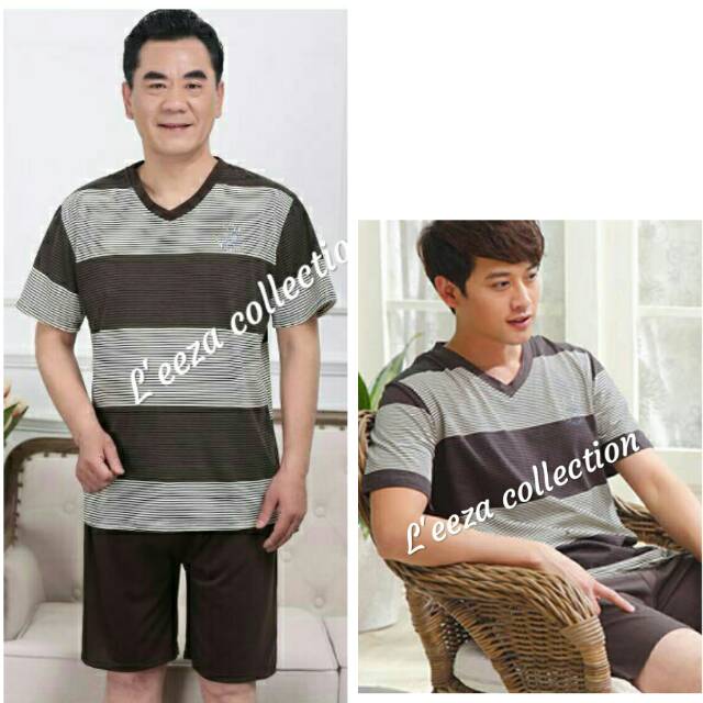 Brown -  Piyama pria setelan celana pendek/ Baju tidur cowok setelan