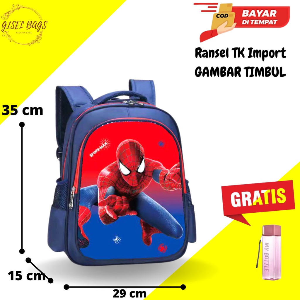 GB Tas sekolah anak laki laki Tk gambar Timbul Tas anak Tk ransel import