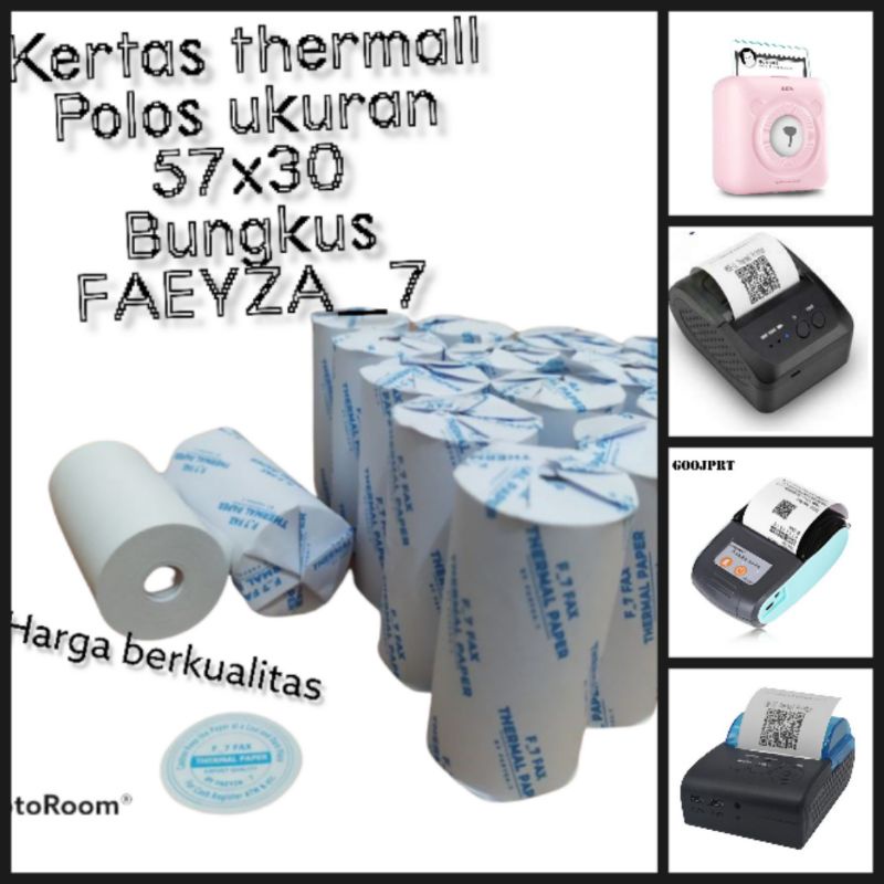 

Kertas thermal polos 57x30 untuk mesin print bluetooth harga 1 dus isi 100 roll