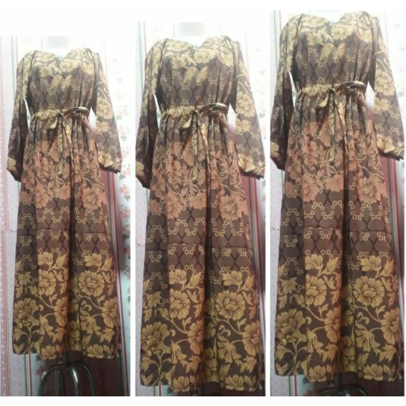 Gamis MURAH medan motif bunga coklat