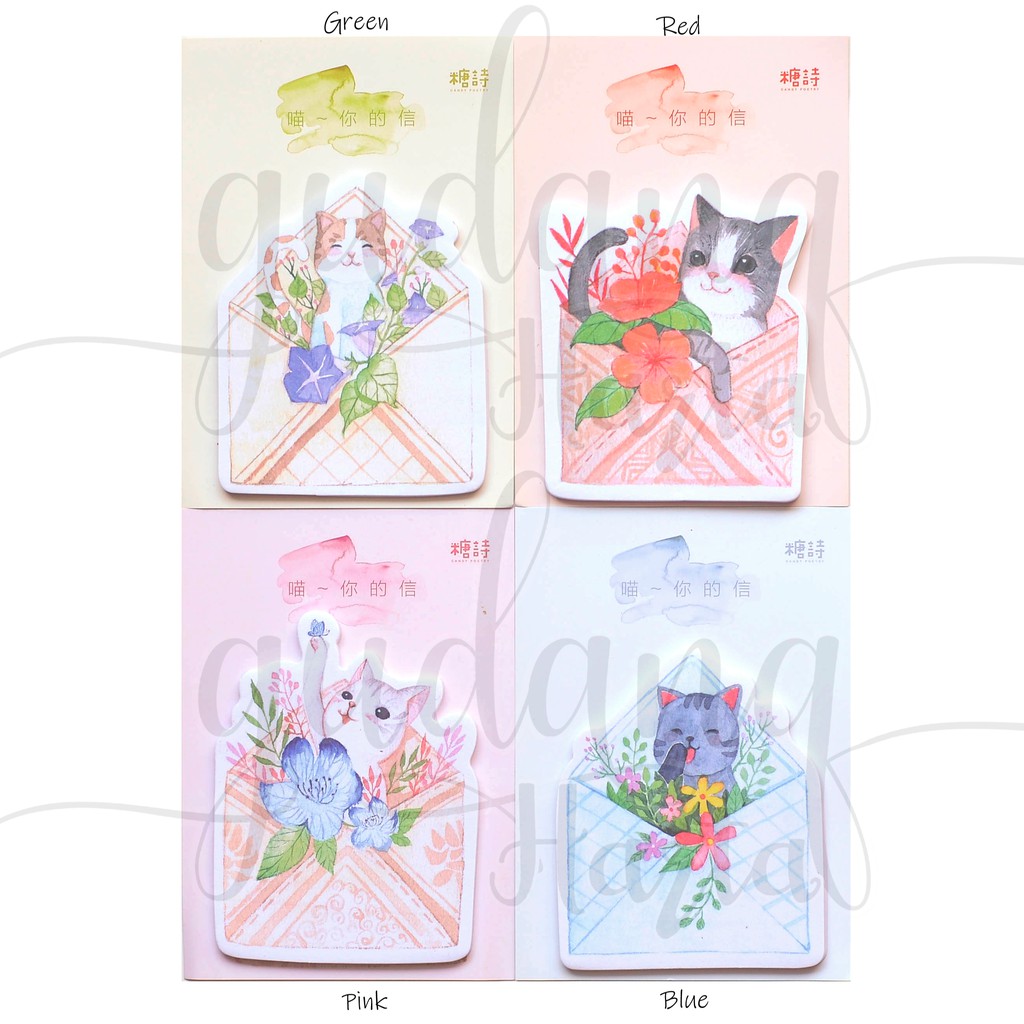 Sticky Notes Cat in Envelope Kucing Lucu Surat Bunga Scrapbook DIY Memo Unik GH 301221