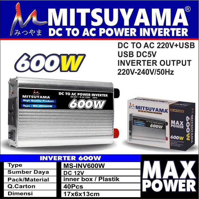 Power Inverter DC to AC 600 Watt 600 Watt Merk Mitsuyama MS-INV600