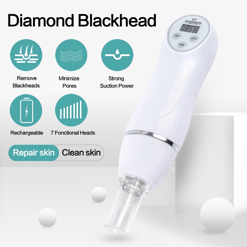 2 in 1 Diamond Peeling Alat Dermabrasi dan Penyedot Komedo - Alat Microdermabrasi Profesional untuk Perawatan Kulit Mulus dan Bersih