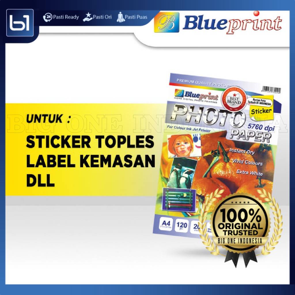 Blueprint Photo Paper A4 Glossy Sticker 120 Gsm, Blue Print Kertas Glossy Stiker a4 120gr, Kertas Fo