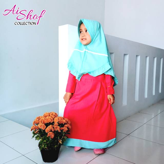 Gamis Setelan Anak Perempuan Umur 2 3 4 Tahun Merah Biru Soft Polos