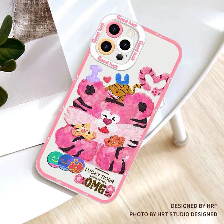 Soft Case Silikon TPU Motif Harimau Pink Untuk Iphone 12 13 SE 6 6S 7 8 Plus X XS XR 11 Pro Max