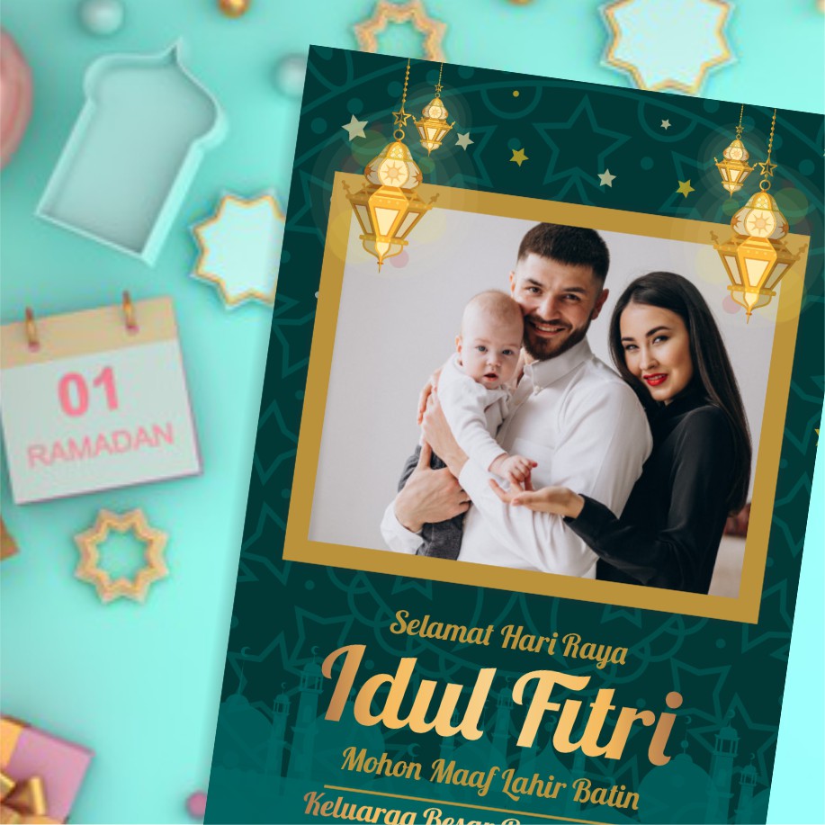 1 pack Kartu Ucapan Lebaran Idul Fitri CUSTOM Foto dan Nama