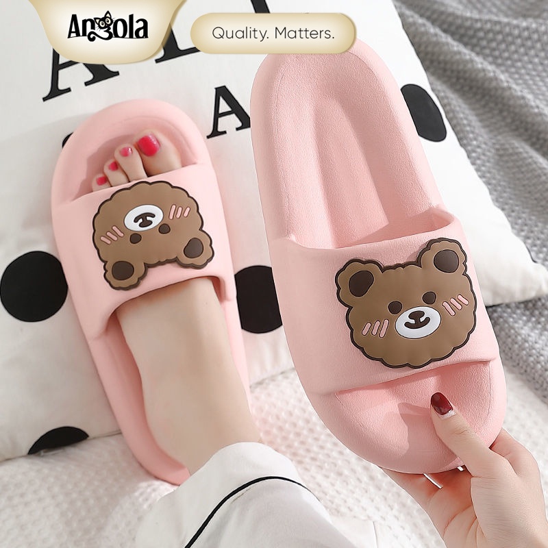 Angola Sandal Slip-On CuteBear H08 Sandal Rumah/Kamar Mandi Slipper Strap Comfy Cowok Cewek-Pink