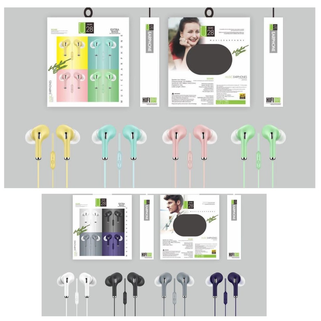 U28 Music Earphone Macaron Matte Color Headset Macaron U28 Hifi Stereo Sound
