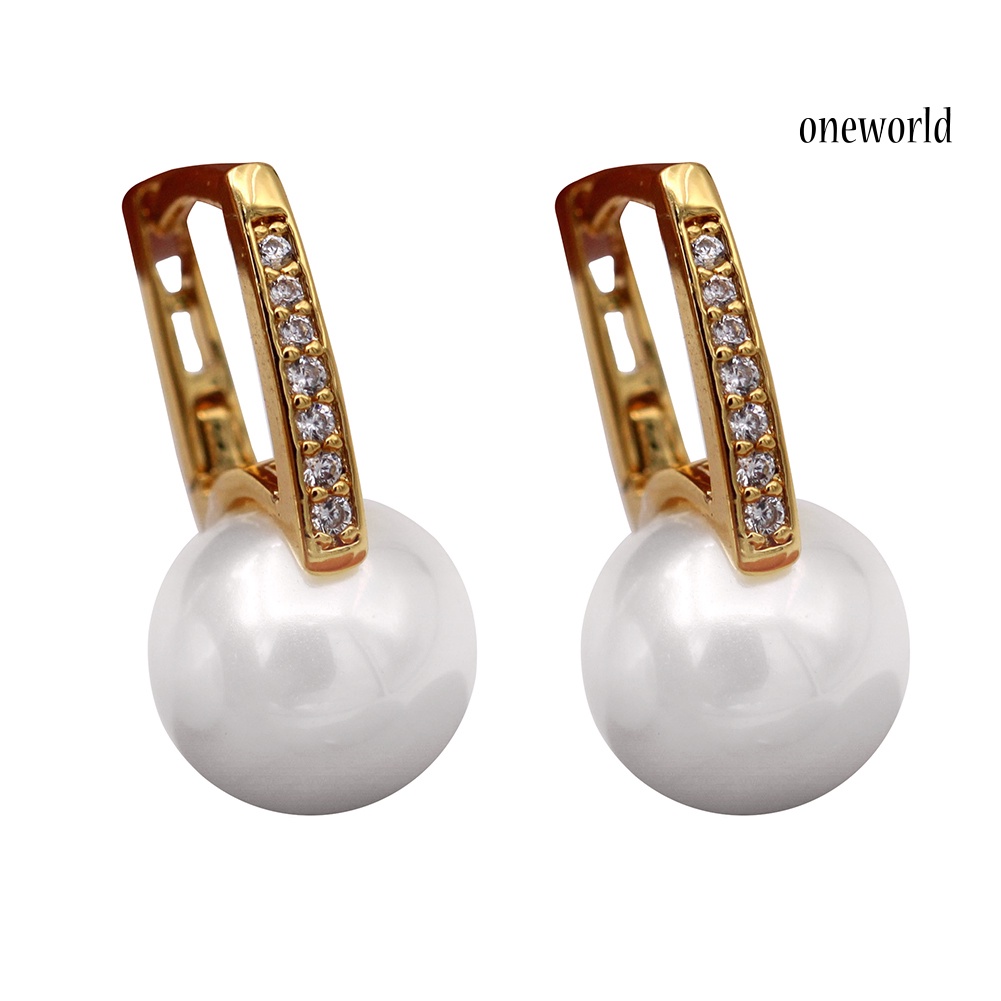 OW@ Women Fashion Faux Pearl Rhinestone Inlaid Leaverback Earrings Party Jewelry