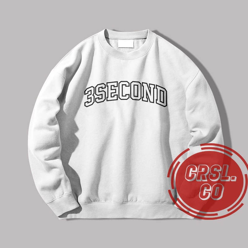 Sweater Hitam Crewneck 3second Basic Threesecond Pria dan Wanita Bahan Katun Tebal dan Nyaman dipakai