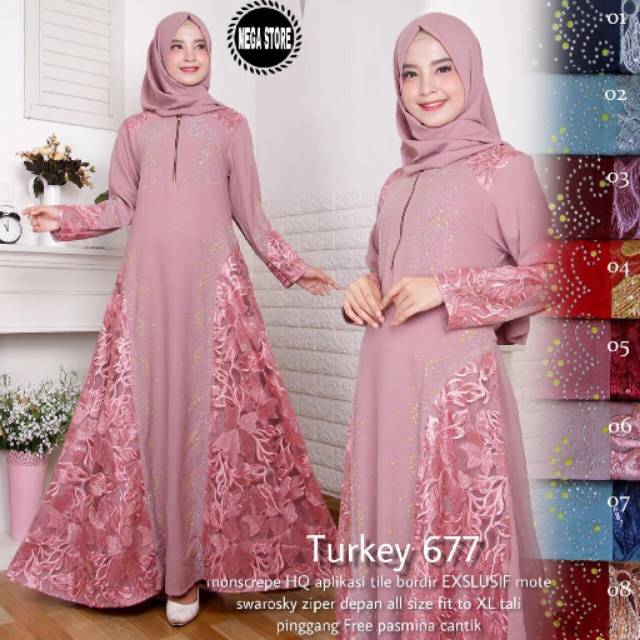 Gamis Arab, abaya Turkey 677, gamis modern, gamis wanita, fashion muslim, fashion wanita