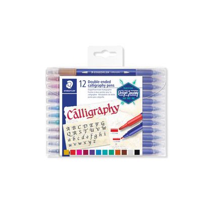 Staedtler Double Ended Fibre - Tip Calligraphy Pens 12 Colours