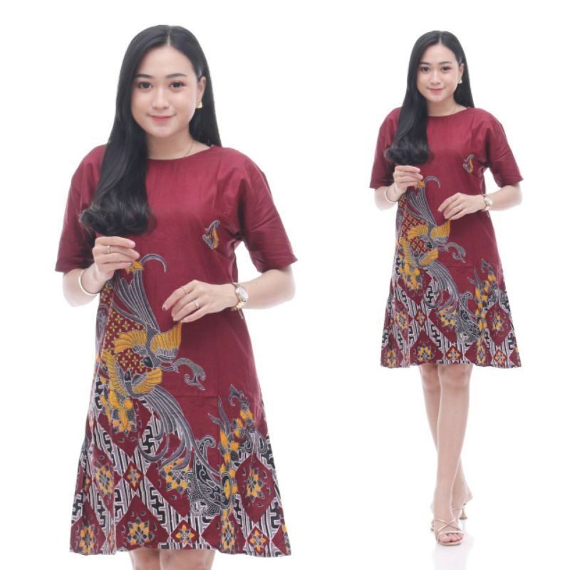 DRESS S M L XL XXL XXXL 3L XXXXL 4L XXXXXL 5L LD 120 130 140CM LENGAN PENDEK BATIK MOTIF TULIP MURAH