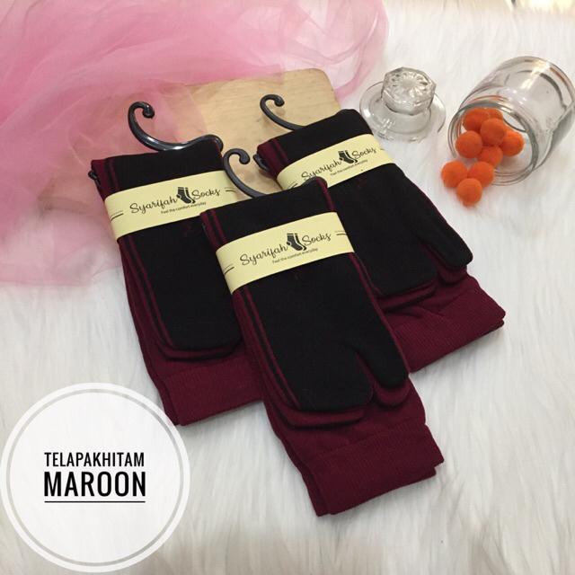 Kaos kaki jempol polos telapak hitam bahan nylon komputer / nilon computer / kaoskaki muslimah / muslim / panjang / premium / warna-Maroon