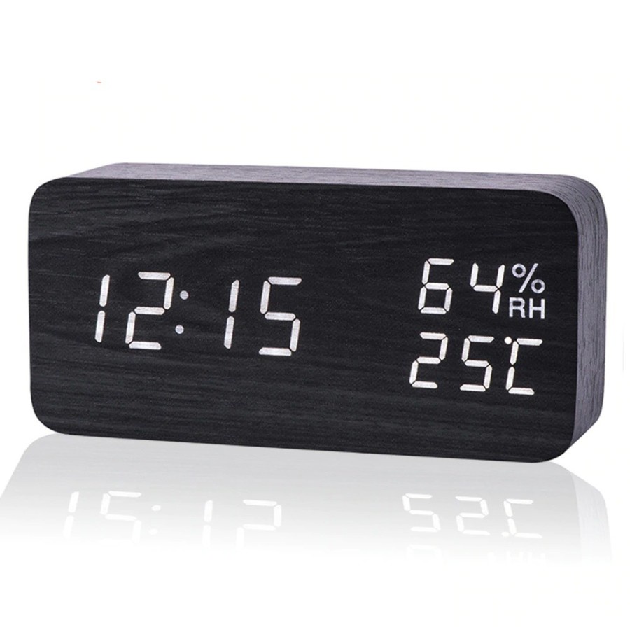 Jam Meja Digital LED Clock Temperature Humidity Control - SQ70 - Black