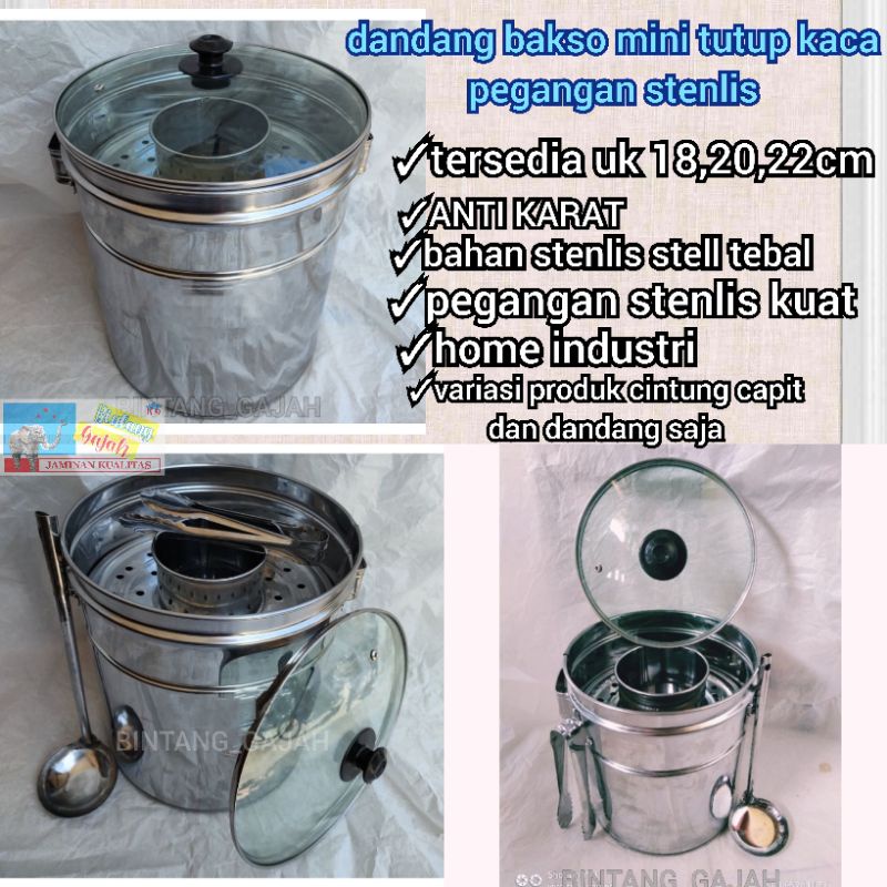 PROMO PRODUK BARU MURAH DANDANG BAKSO TUTUP KACA UK MINI PEGANGAN STENLIS