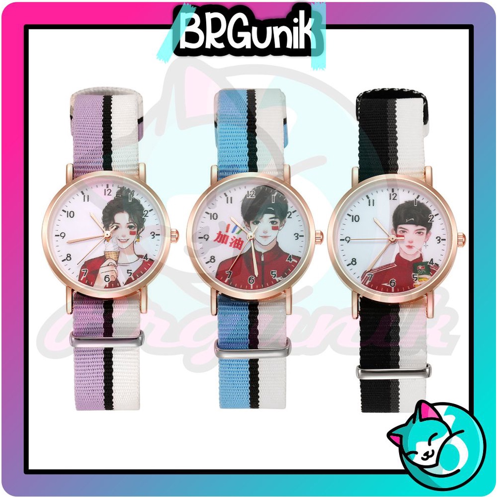 BRGUNIK Jam Tangan Analog Wanita Gaya Korea Strap Canvas Warna Warni JT042