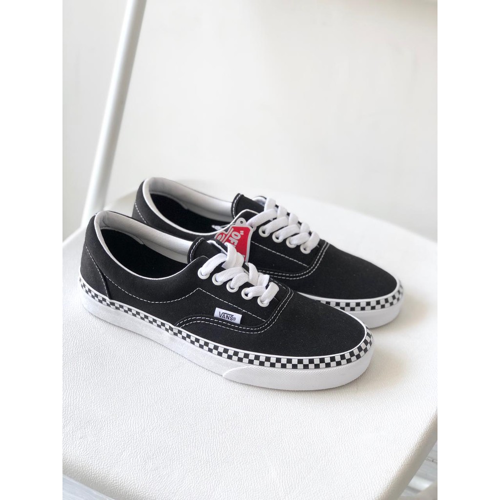 vans era checkerboard foxing black skate shoes