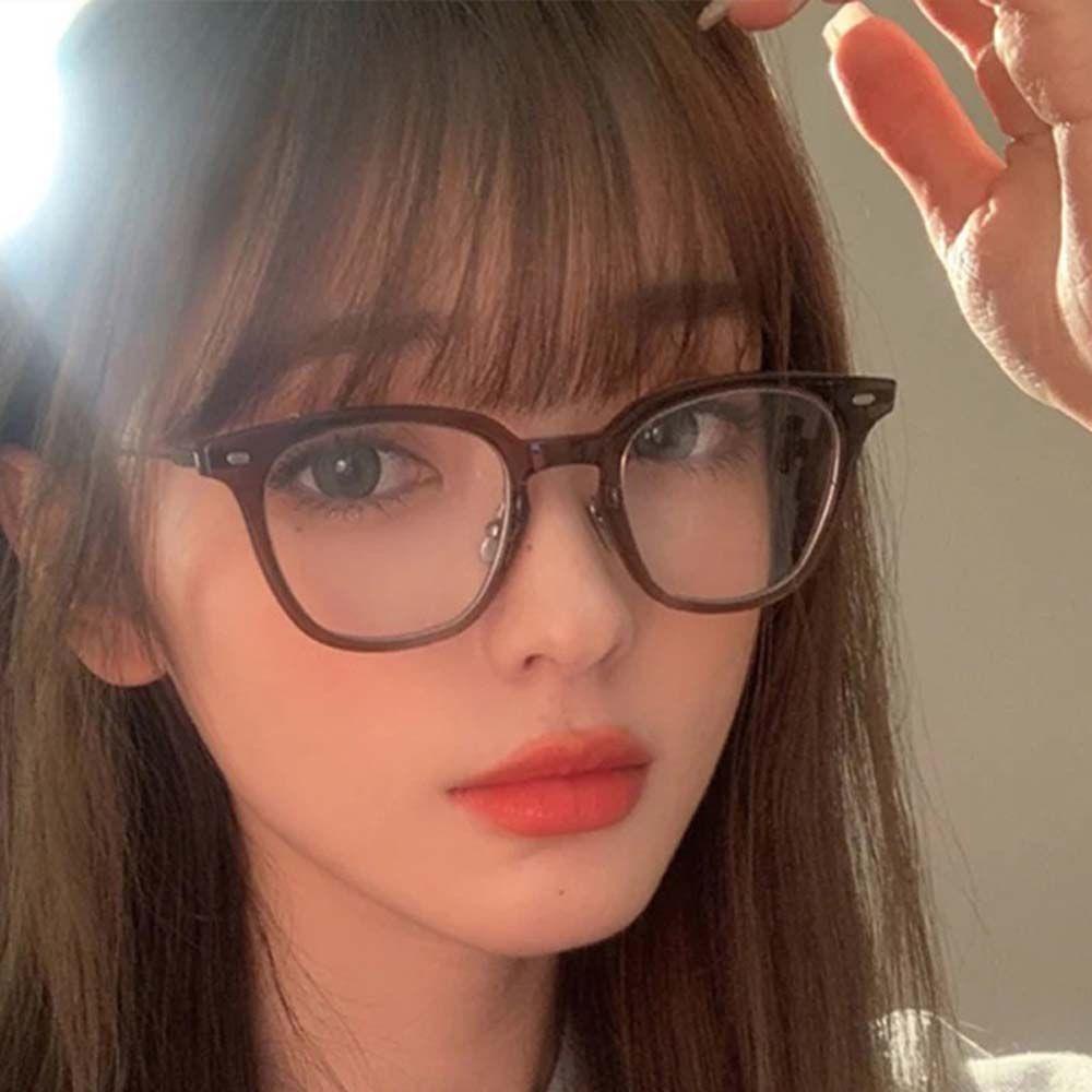 Mxbeauty Kacamata Anti Radiasi Transparan Hitam Metal Sign Lensa Bening Kotak Gaya Korea Wanita Eyeglasses