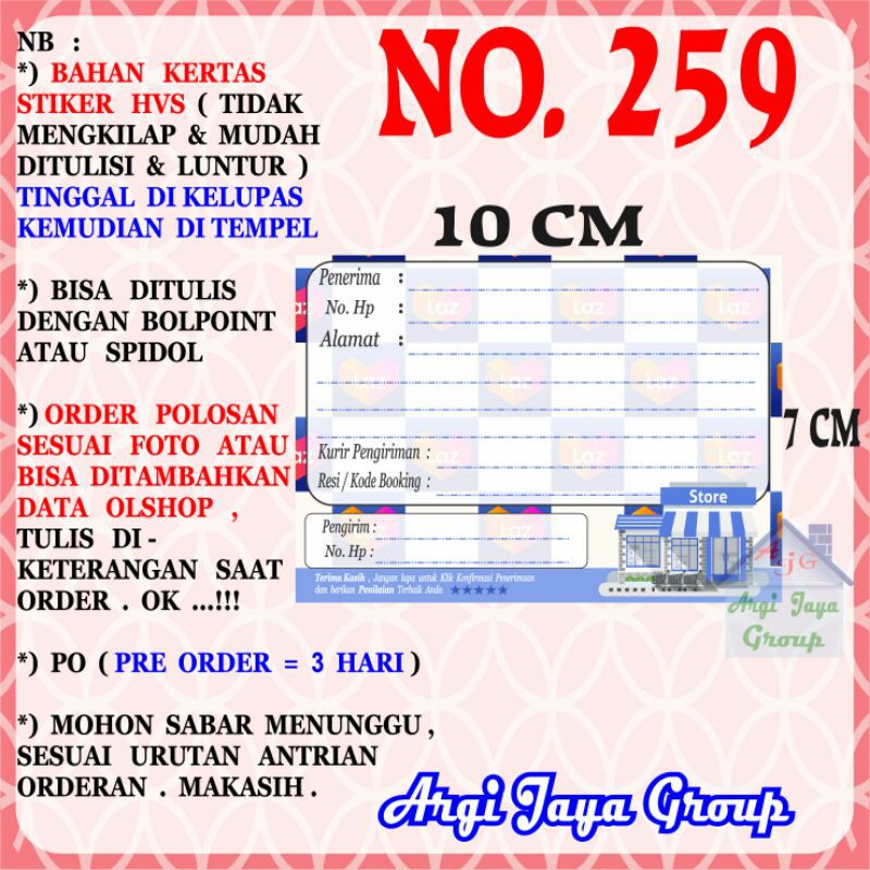 

Stiker HVS - Stiker Pengiriman - Sticker Alamat Olshop Murah Nomer 259-10x7cm
