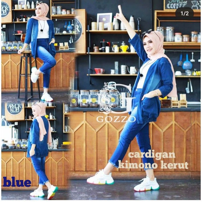 cardigan jeans wanita premium high quality / blazer jeans wanita best seller