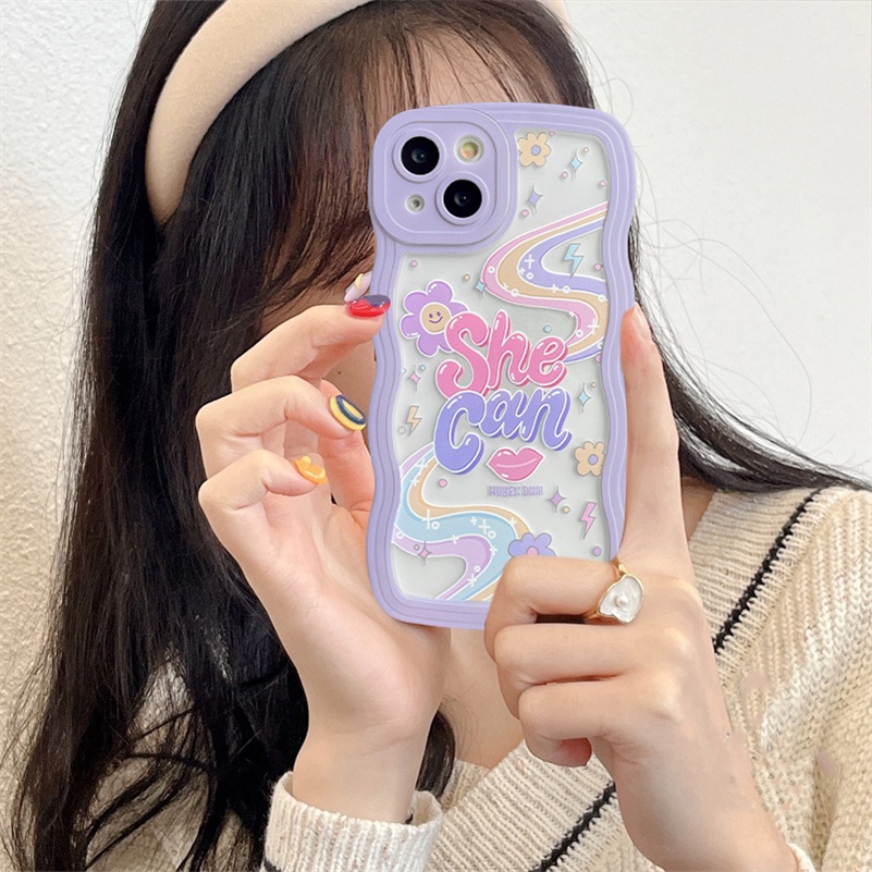 Soft Case Silikon TPU Transparan Gelombang Pelangi Cover iPhone 14 13 12 11 Pro Max X Xr Xs Max 8 7 6 6s Plus
