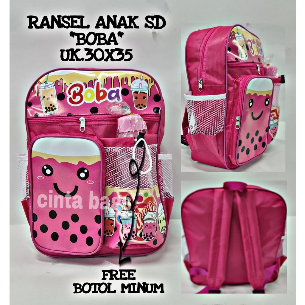 Tas Ransel Sekolah Anak Perempuan TK SD Karakter Boba Bubble Drink Murah + Botol Minum