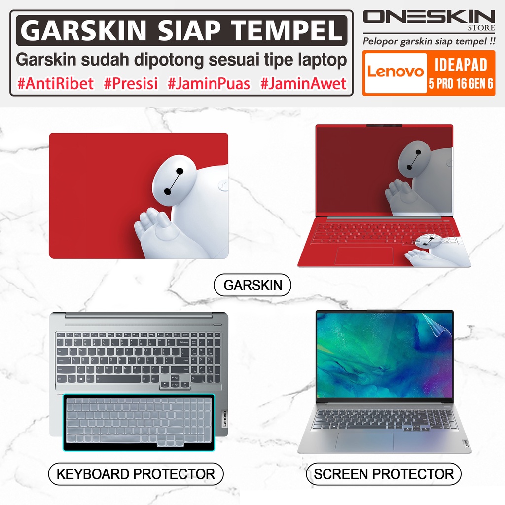 Garskin Sticker Laptop Pelindung Screen Keyboard Protector Lenovo IdeaPad Slim 5 5i Pro-16 16ACH6 Gambar Full Body Silikon Bening Glossy Doff Cooskin