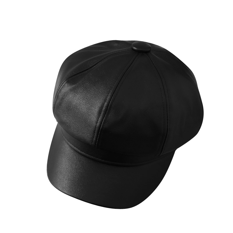 Topi Baret Bentuk Octagonal Bahan Kulit Pu Gaya Retro Korea