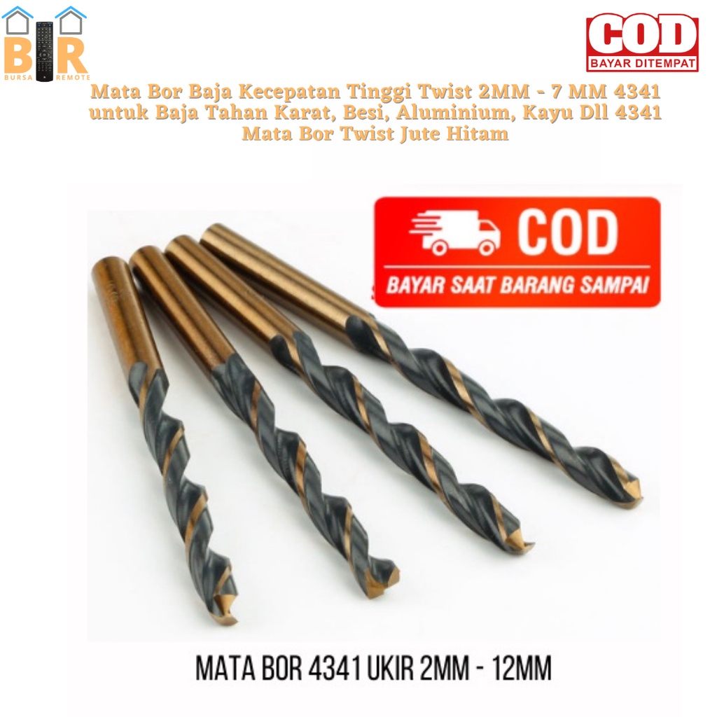 Mata Bor Baja Kecepatan Tinggi Twist 2mm - 7mm 4341 untuk Baja Tahan Karat, Besi, Aluminium, Kayu Dll 4341 Mata Bor Twist Jute Hitam