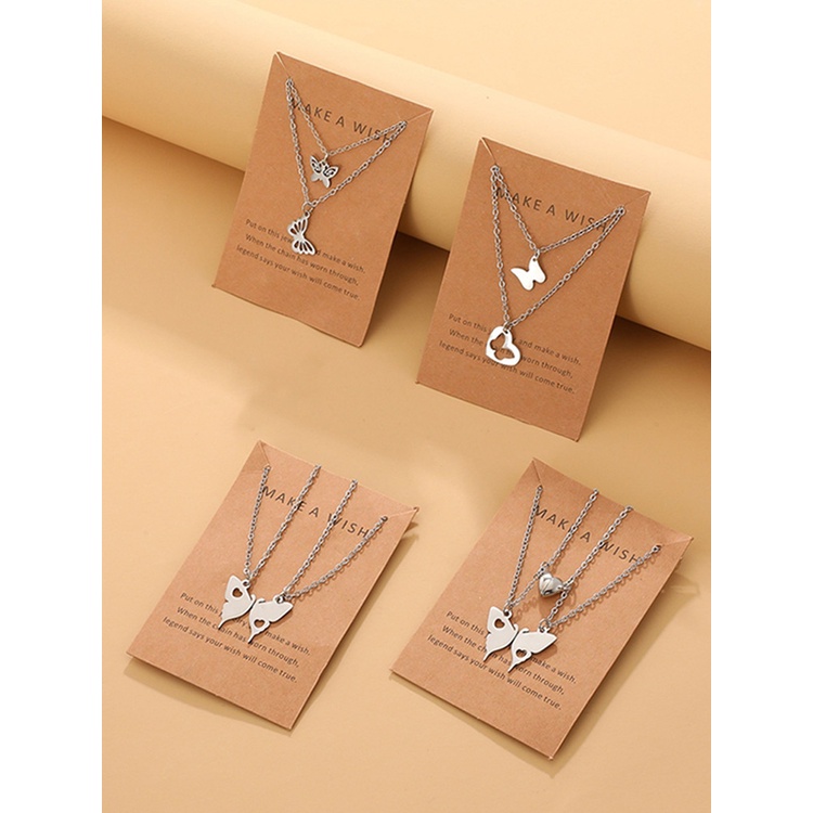 Kalung Liontin Butterfly Heart Bahan Stainless Steel Untuk Wanita