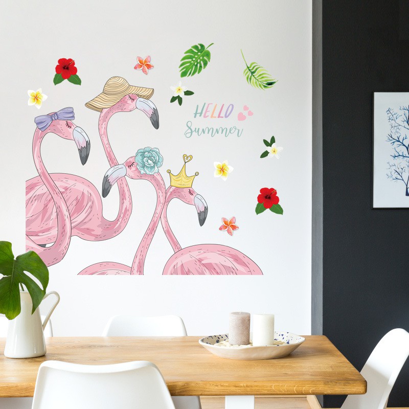 Reliza Wall Sticker Flamingo Hello Summer Bird Stiker Dinding LDR