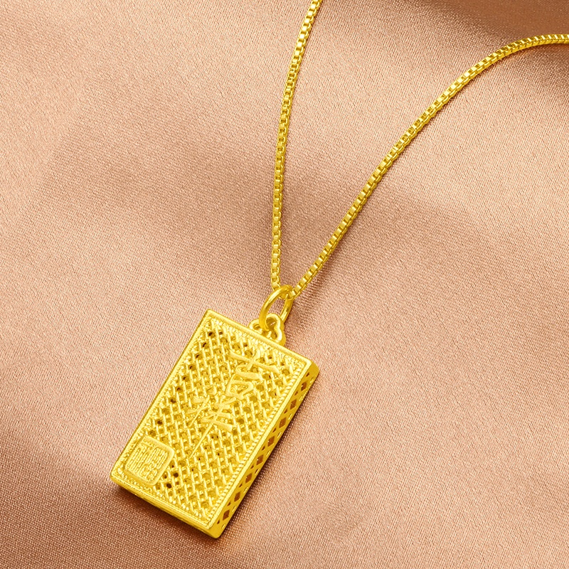 Kalung Lapis Emas Asli Kadar 375 Dengan Liontin Bentuk Persegi Untuk Pria Dan Wanita