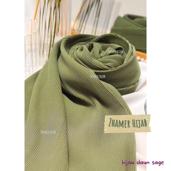 Pashmina Plisket Full Premium Pasmina Kerudung Jilbab Hijab Ceruty - Hijau daun sage