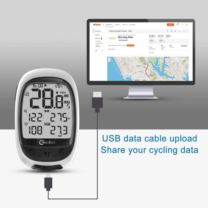 Meilan M2 GPS speedometer sepeda bisa ANT BLUETOOTH STRAVA SUPPORT HR