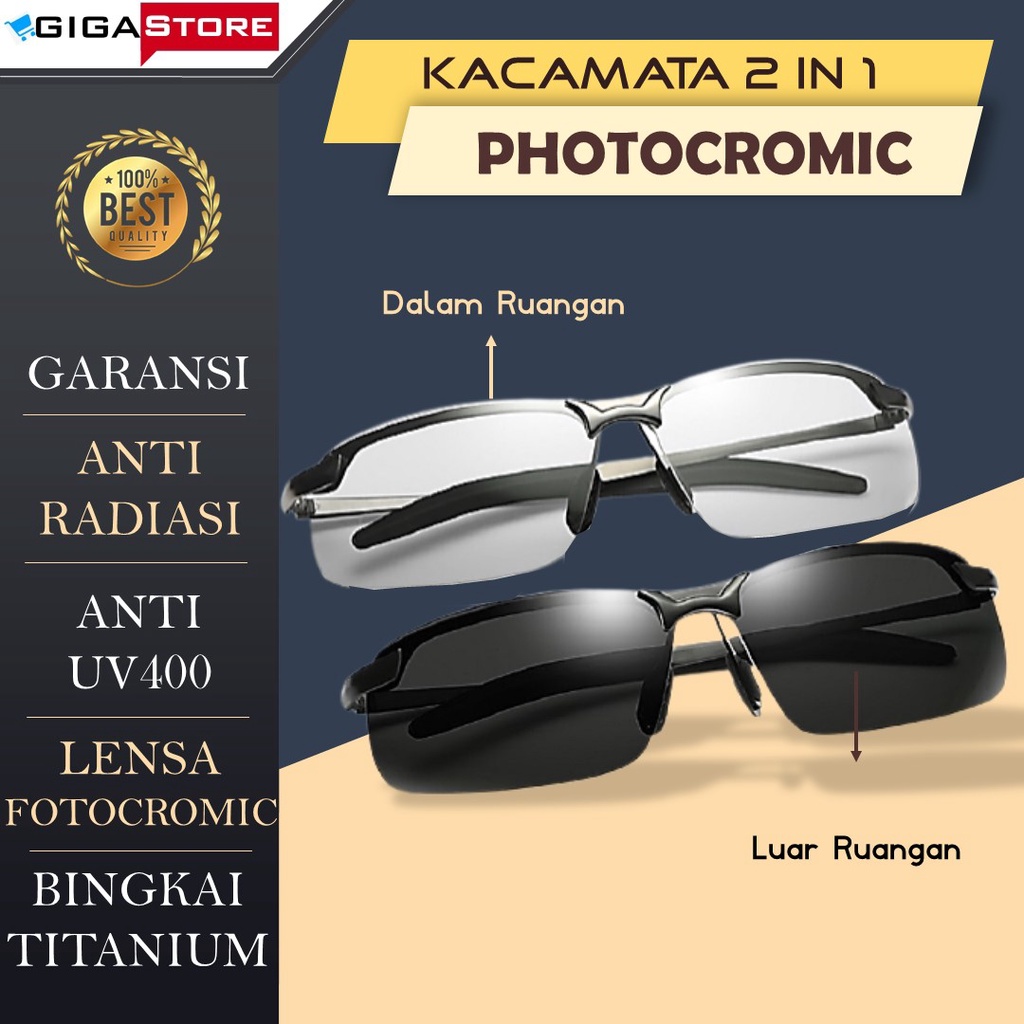 Kacamata Potocromic Lensa Anti Radiasi Photocromic Fotocromic Blueray Potokromik Fhotocromic Pria Wa